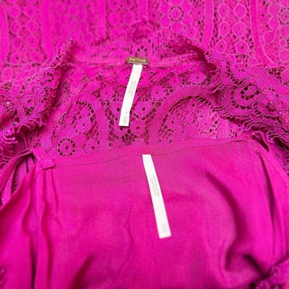 Free People Size XS Heart In Two Orchid Pink Crochet Lace Mini Dress - Picture 7 of 9